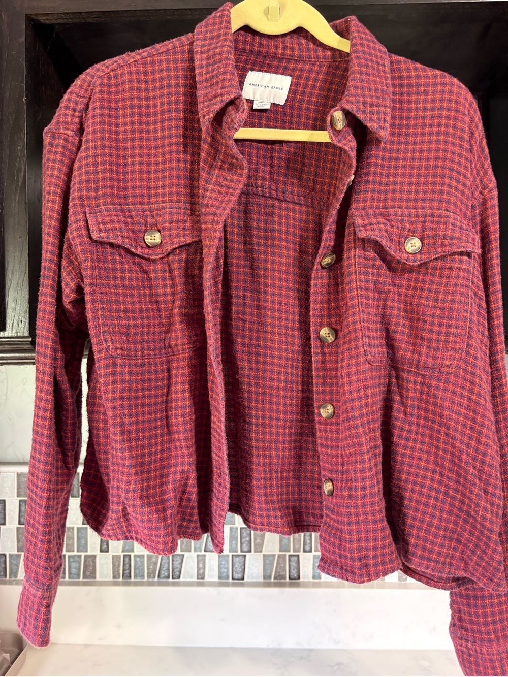 American Eagle Outfitters Red Plaid Button-Up Cardigan Shacket